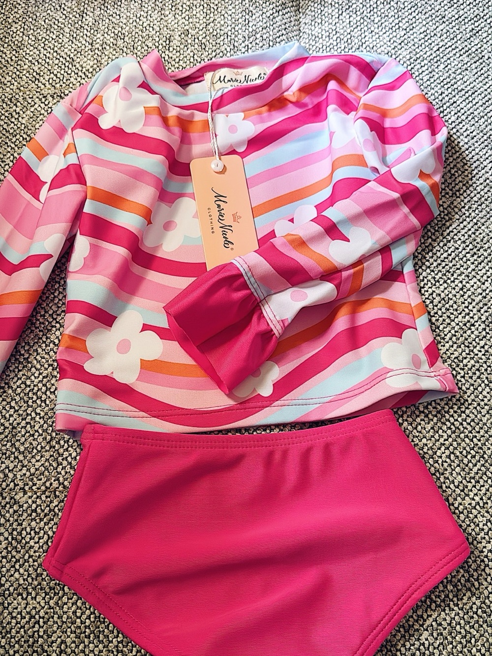 Maris-Made Girls' Pink Floral Stripe Long-Sleeve Rashguard Set